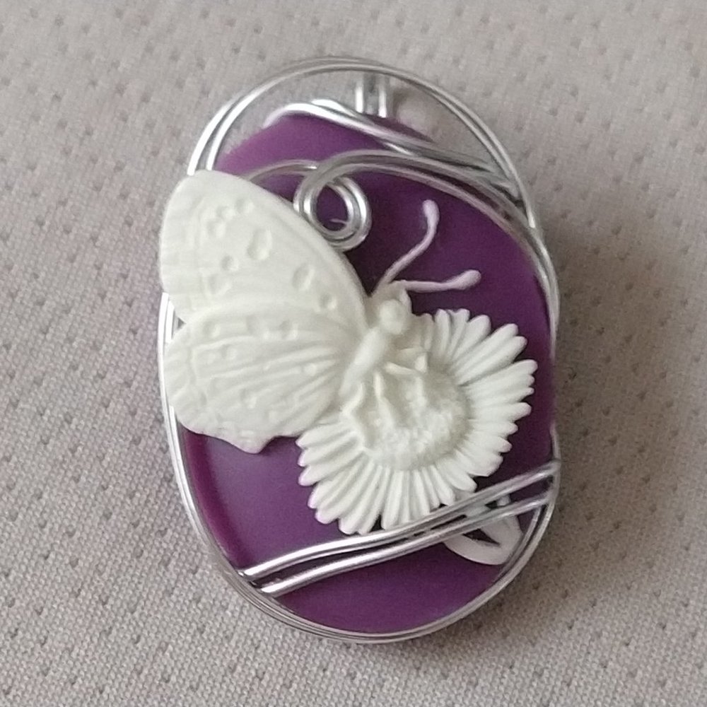 Purple and White Butterfly Cameo